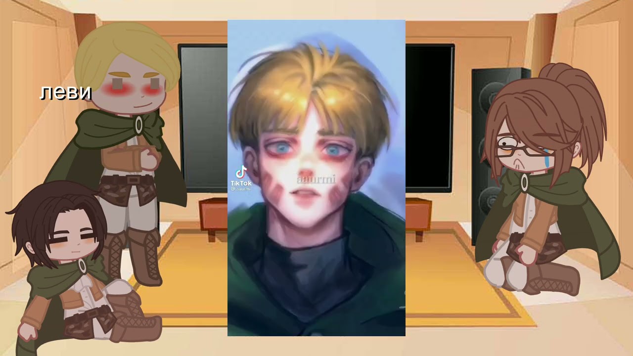 [past] Erwin, Hanji, Levi react to Eren, Armin, Mikasa.
