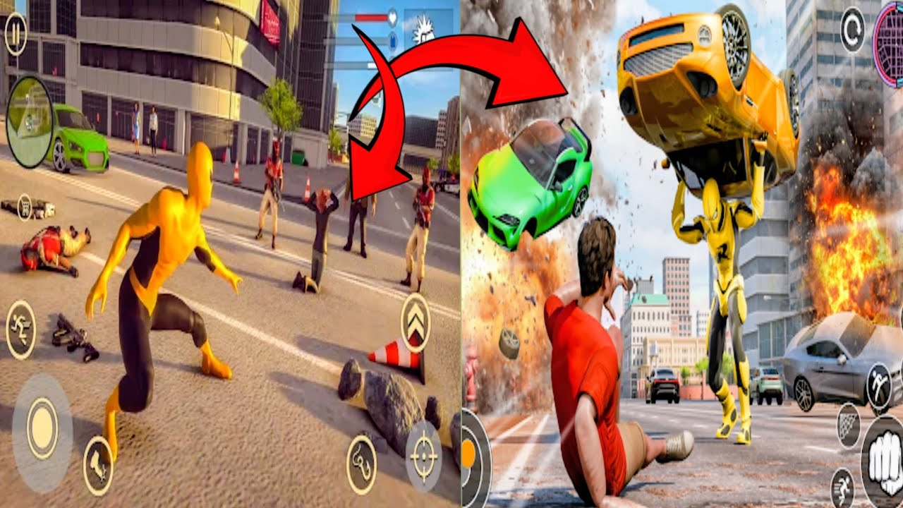 Yellow Spiderman Rope Hero Game - crime city battle fight Spiderman - Android Gameplay 