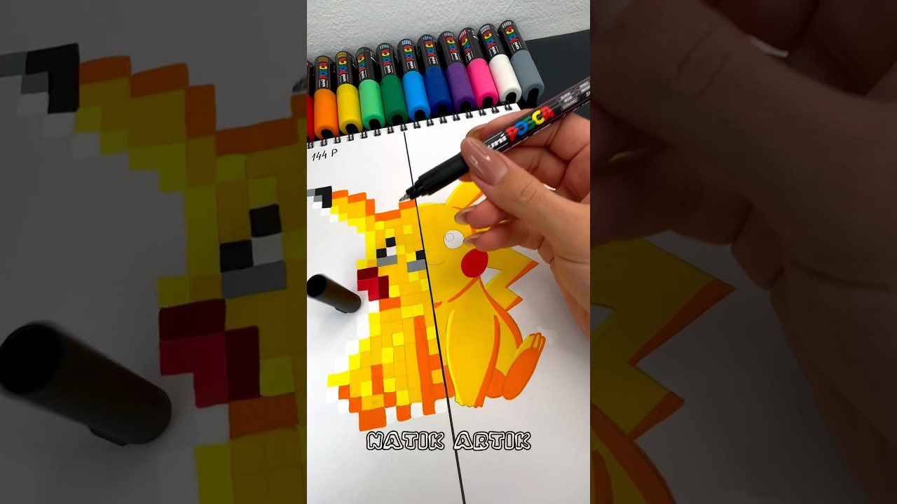 Drawing PIKACHU from Pokemon BUT in 2 Different Styles with Posca Markers! Part 2! 