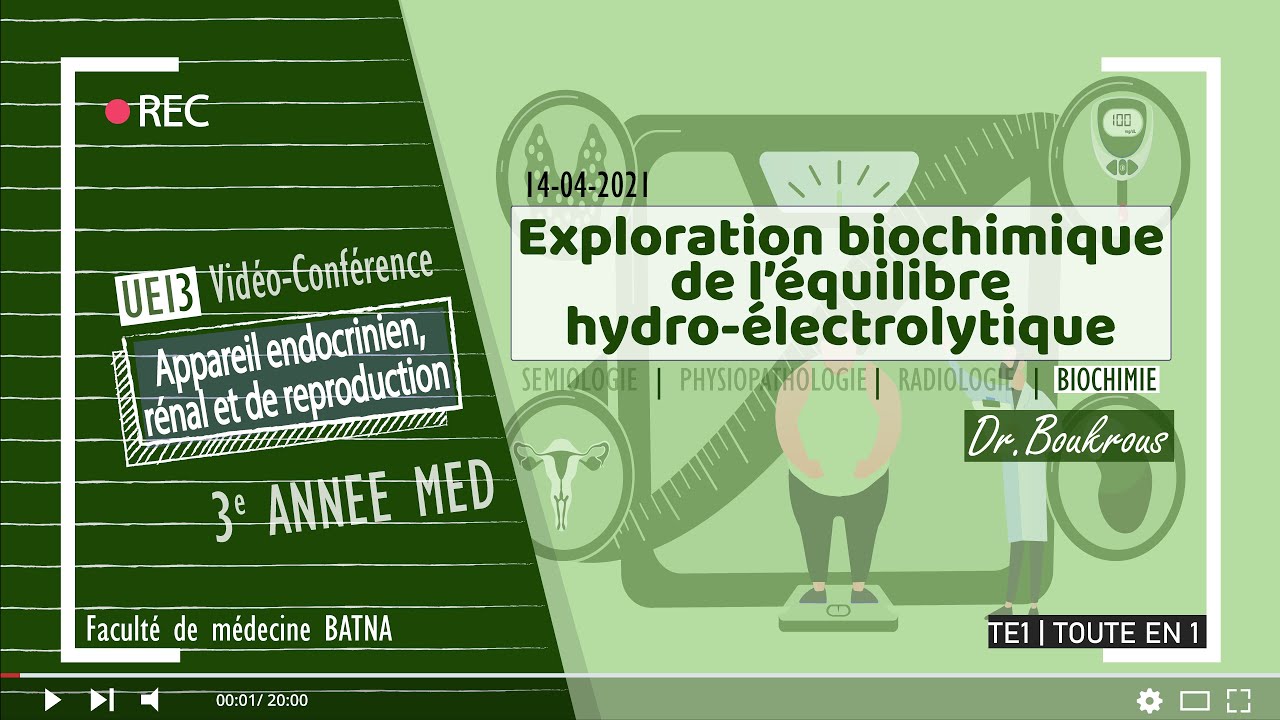 BIOCHIMIE | 02- Exploration biochimique de l'équilibre Hydro électrolytique