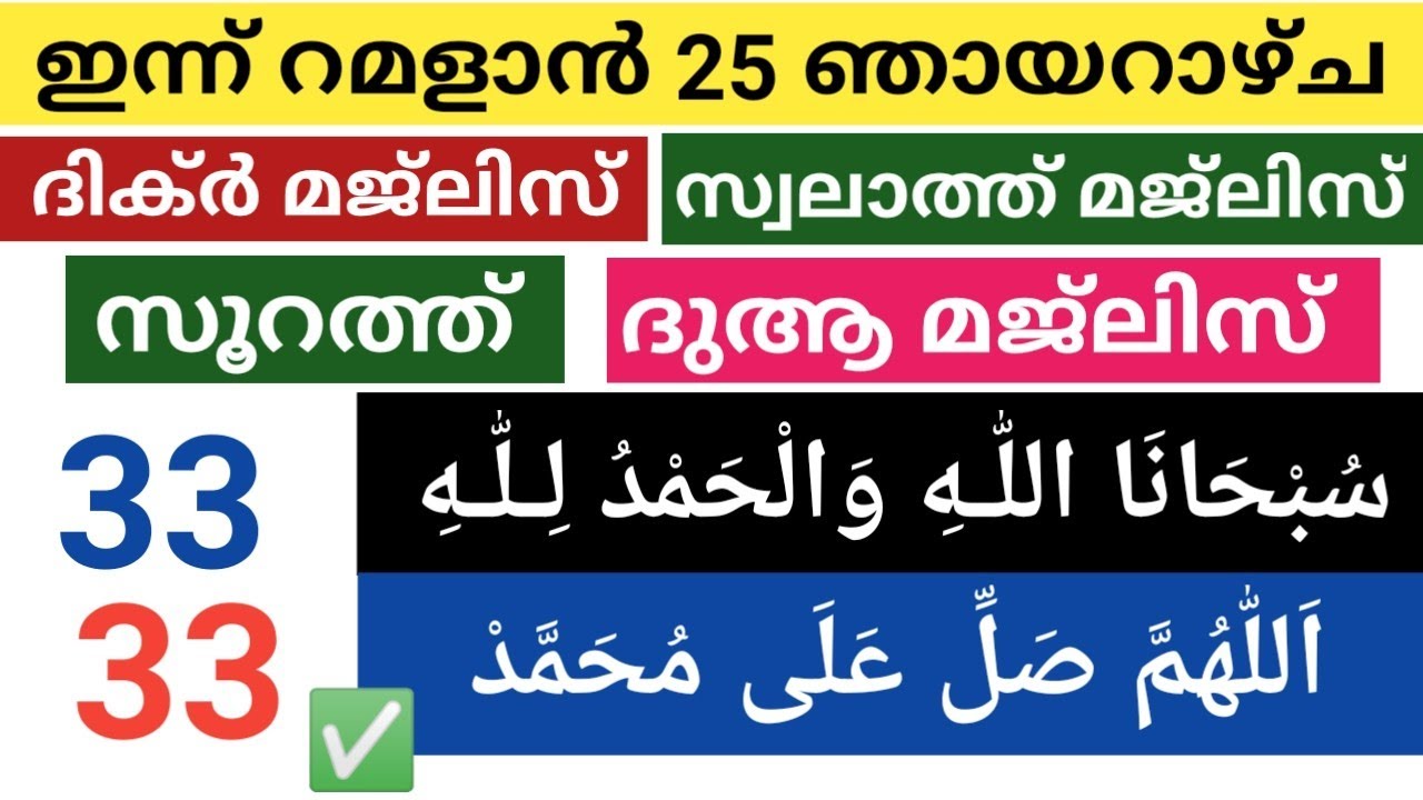 റമളാൻ 25 ഞായറാഴ്ച ഇന്ന് ചൊല്ലേണ്ട മുഴുവൻ ദിക്റുകൾ സ്വലാത്തുകൾ തസ്ബീഹ് ഒരുമിച്ച് ചൊല്ലാം 
