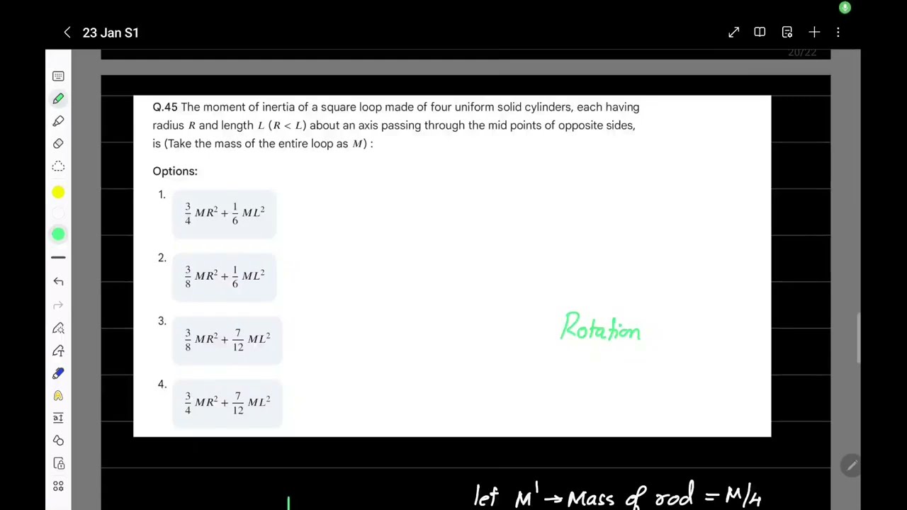 JEE Main 2026 (23 Jan Shift 1) Physics Solution | Q.45 Moment of Inertia of Square Loop |