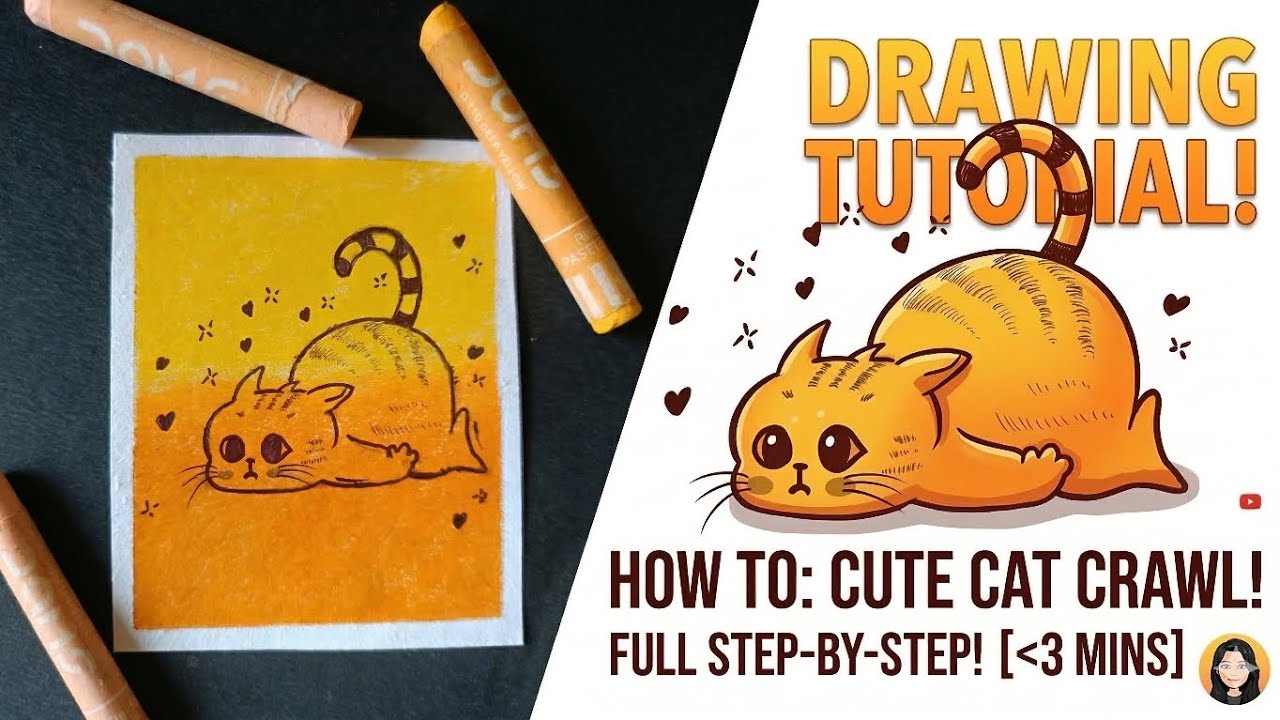 How to draw a cat crawl 😻with oil pastels and 10₹ marker pen 🖊️#drawing #art #trending 