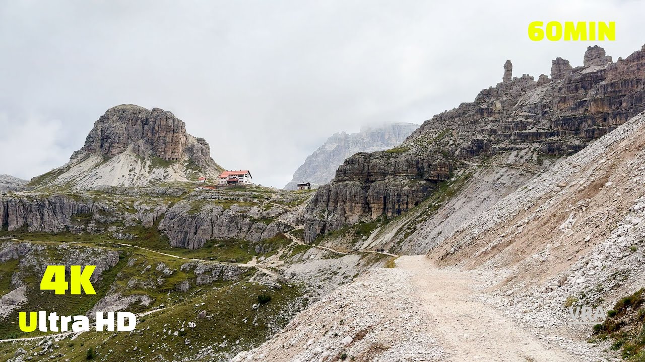 Virtual Run 4k - 60 Minute Treadmill Workout Scenery Tri Cime - Italian Dolomites