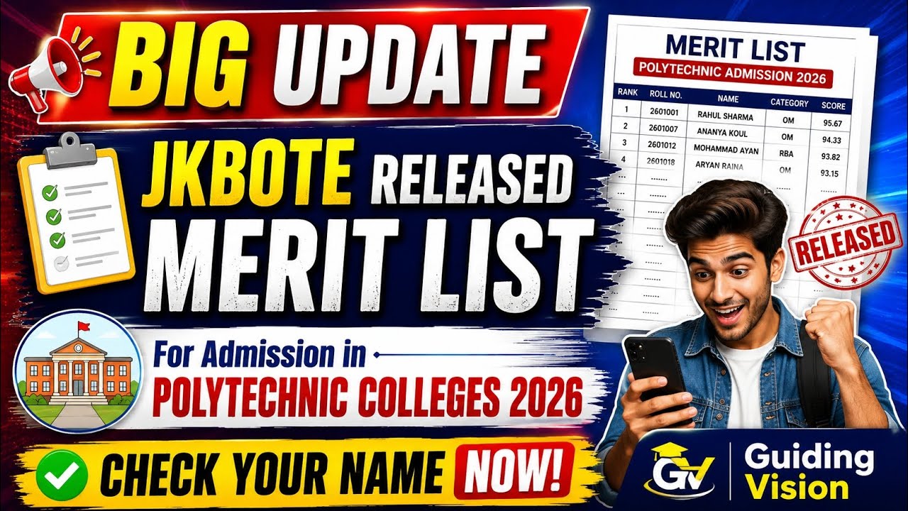 Jkbote realased Merit list for admission in polytechnic Colleges 2026#mlt#engeenering@GUIDING-VISION