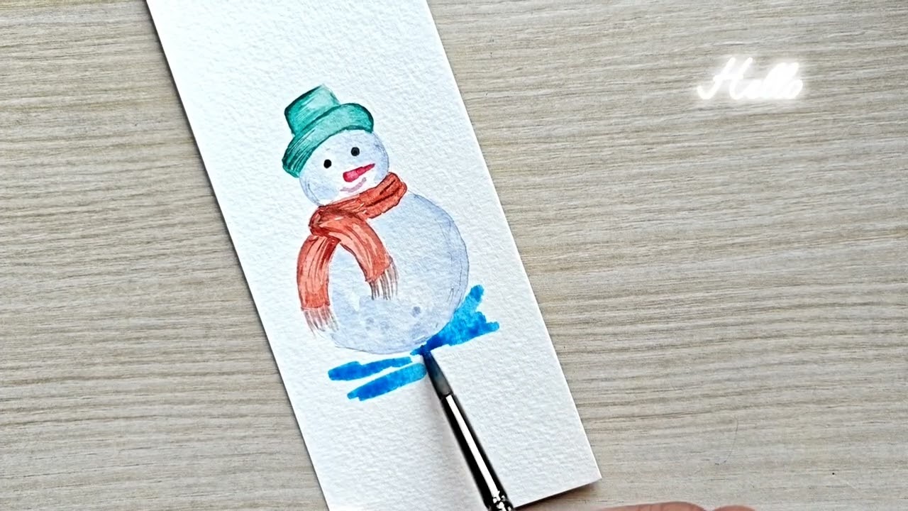 Easy WATERCOLOR Painting Tutorial for Beginners to Create a Cute Snowman Bookmark