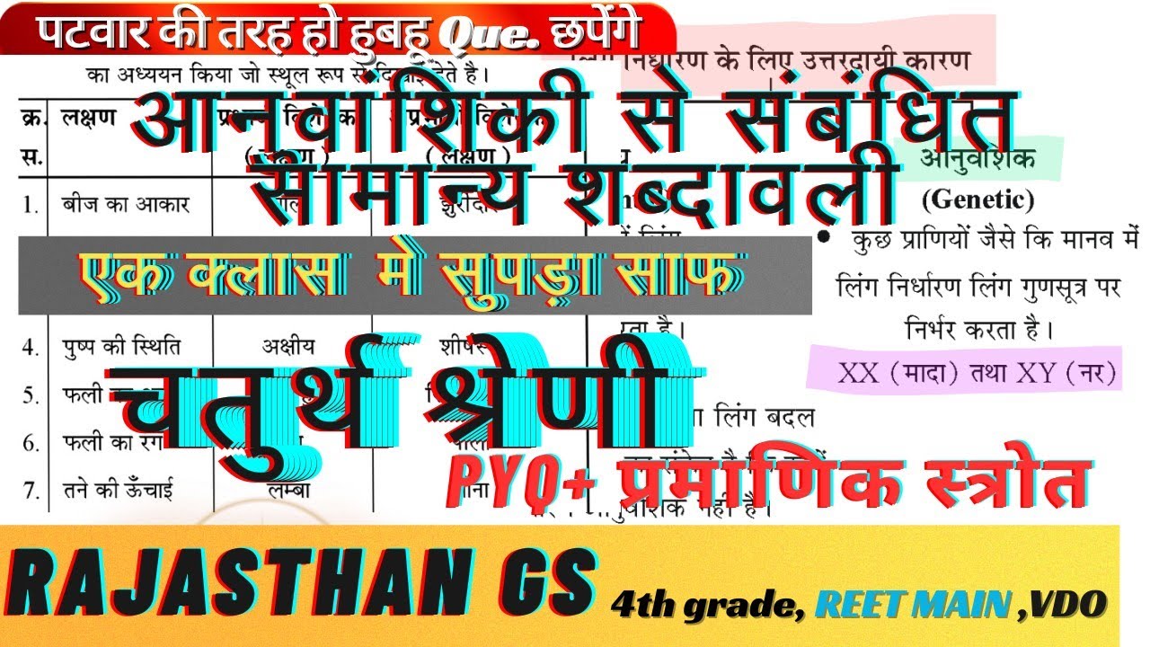 Rajasthan चतुर्थश्रेणी –आनुवांशिकी से संबंधित सामान्य शब्दावली| Pradeep Ydv |REET MAIN , VDO