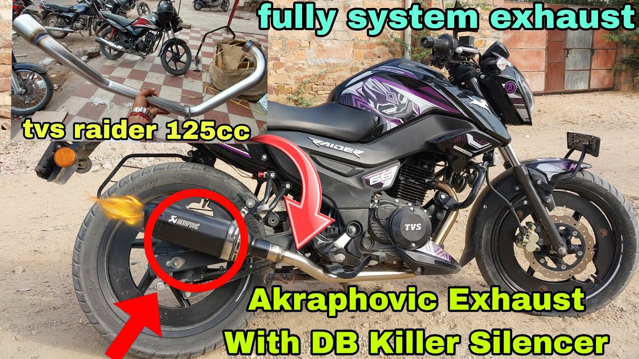 New exhaust install in tvs raider. Akraphovic exhaust with DB killer silencer. Full system exhaust