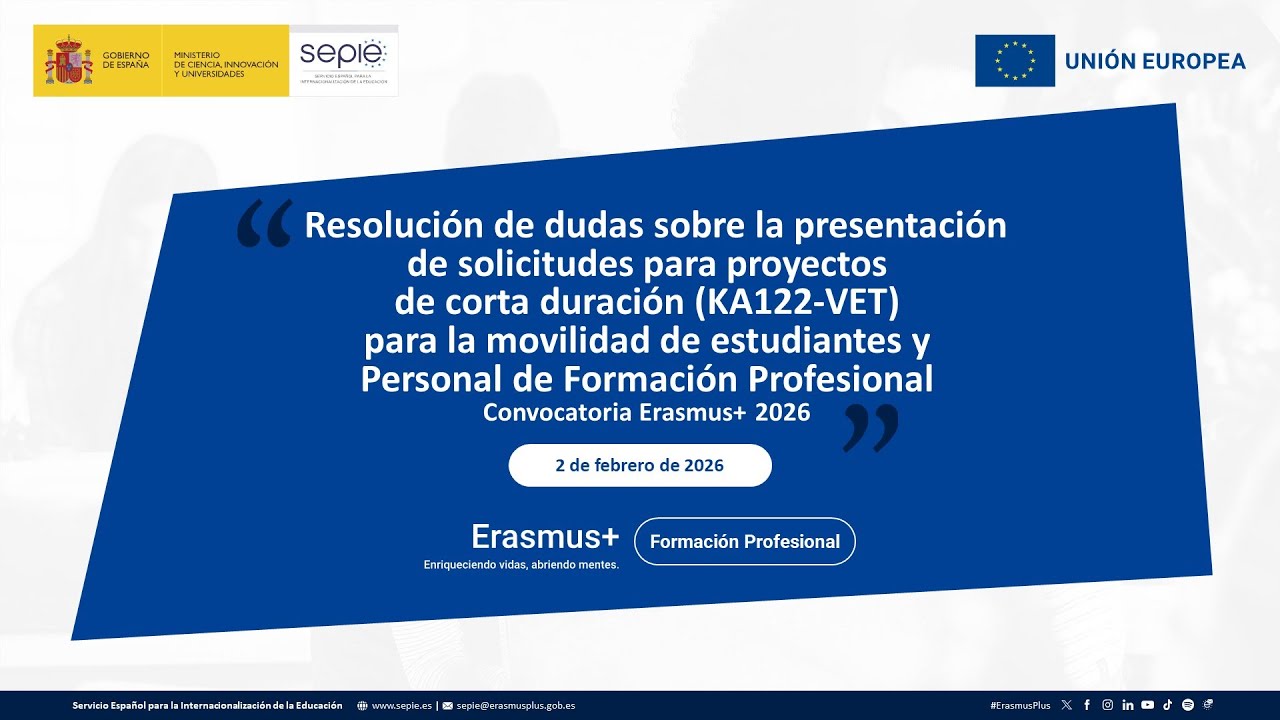 Resolución de dudas sobre la presentación de solicitudes para proyectos KA122-VET. Erasmus+ 2026