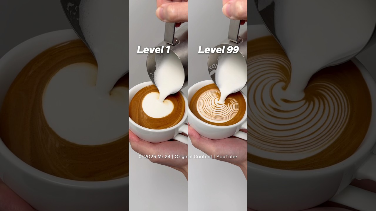 12-Second Latte Art Tutorial: Level 1 vs. Level 99 | Original Content by Mr.24 #latteart #latte