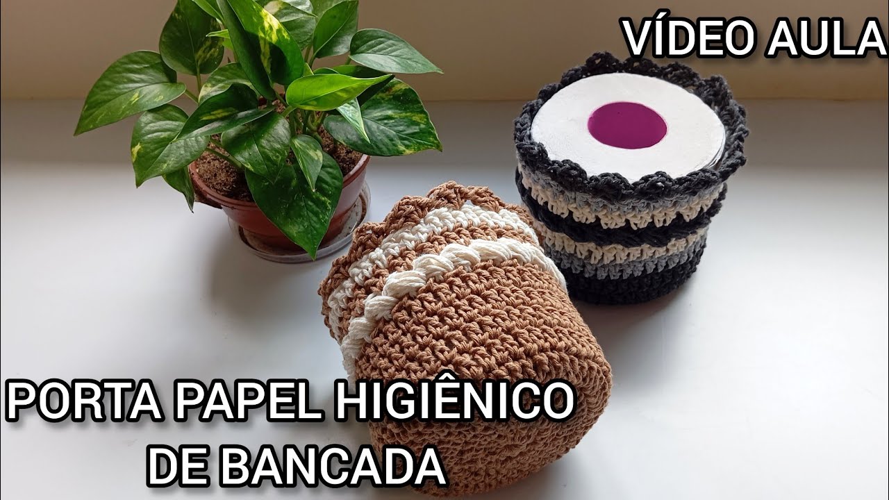 PORTA PAPEL HIGIÊNICO DE BANCADA COM PONTO PUFF - Vídeo aula #crochet #croche #passoapasso 