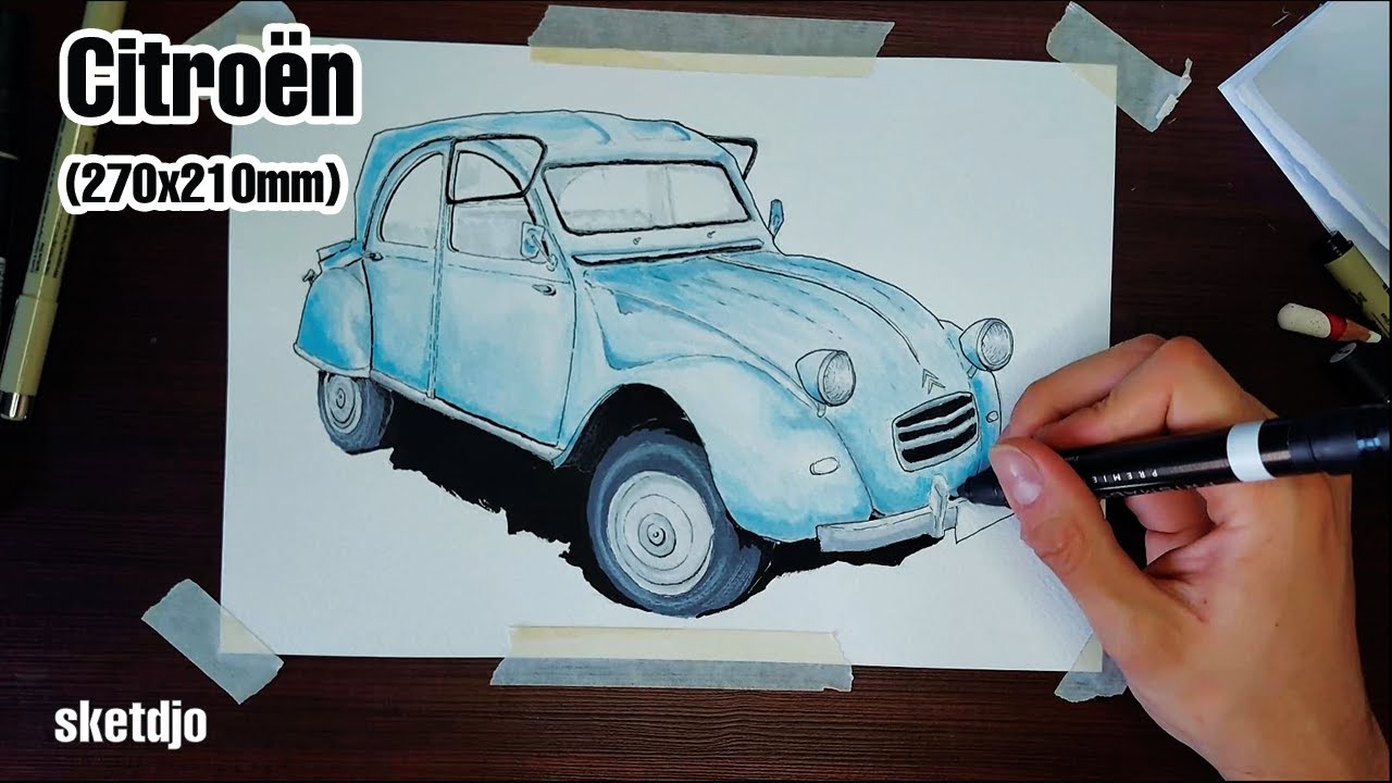 Sketching Citroen (Citroneta) (Car sketch) (Watercolor) (4K)