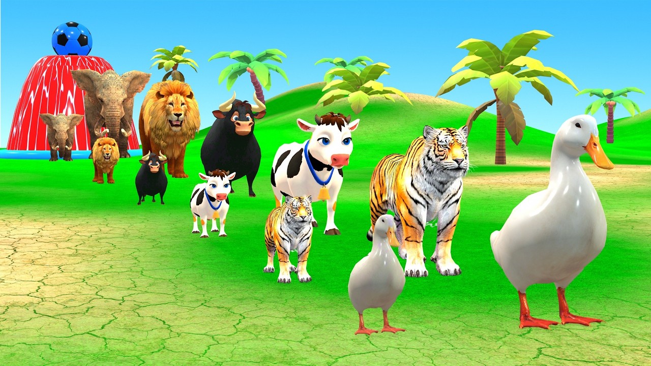 Long Slide Game with Dinosaur Lion Cow Hippopotamus Gorilla 3d Animal Game Funny 3d Animals