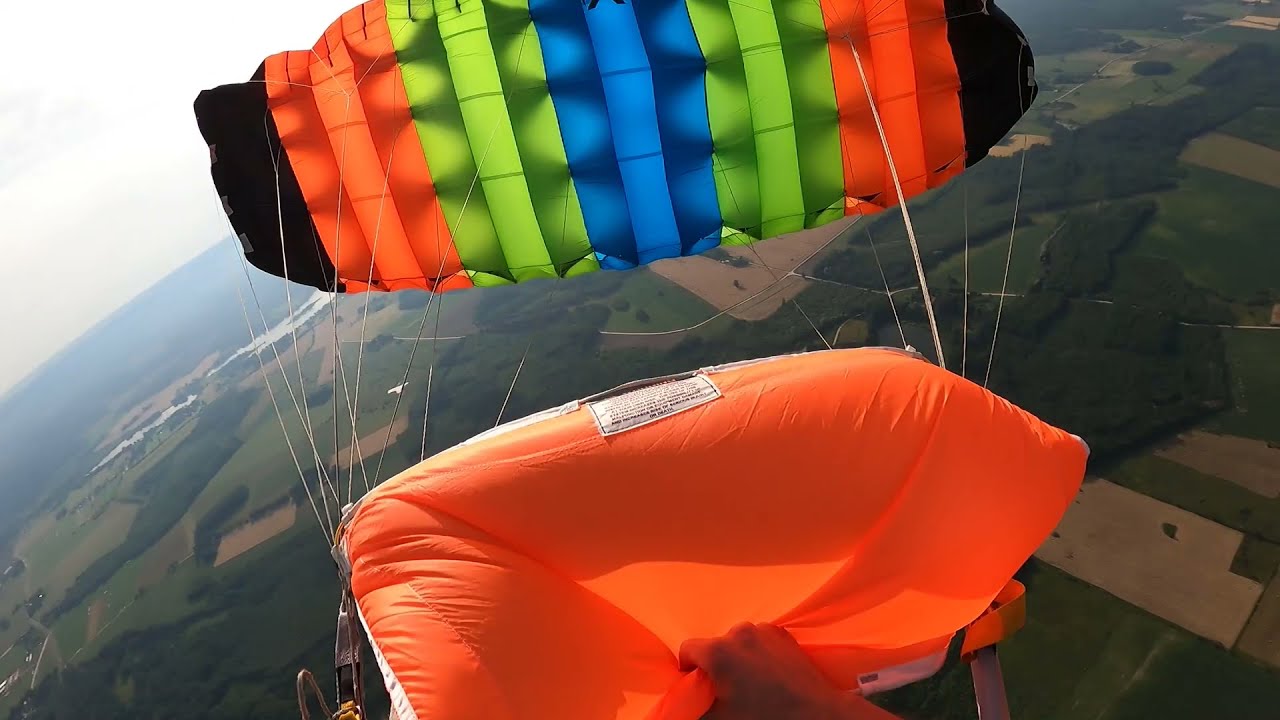 Skydiving cutaway and using reserve parachute