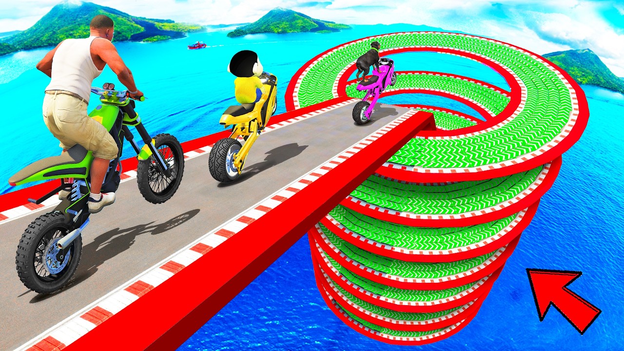 SHINCHAN AND FRANKLIN TRIED THE CRAZY MULTI LEVEL ROUND SPEED BOOSTER ROAD PARKOUR CHALLENGE GTA 5