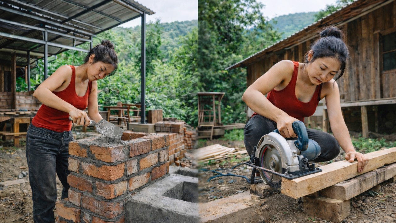 From Brick Stove to Dream Dining Table | Solo Girl’s Cozy Build Journey