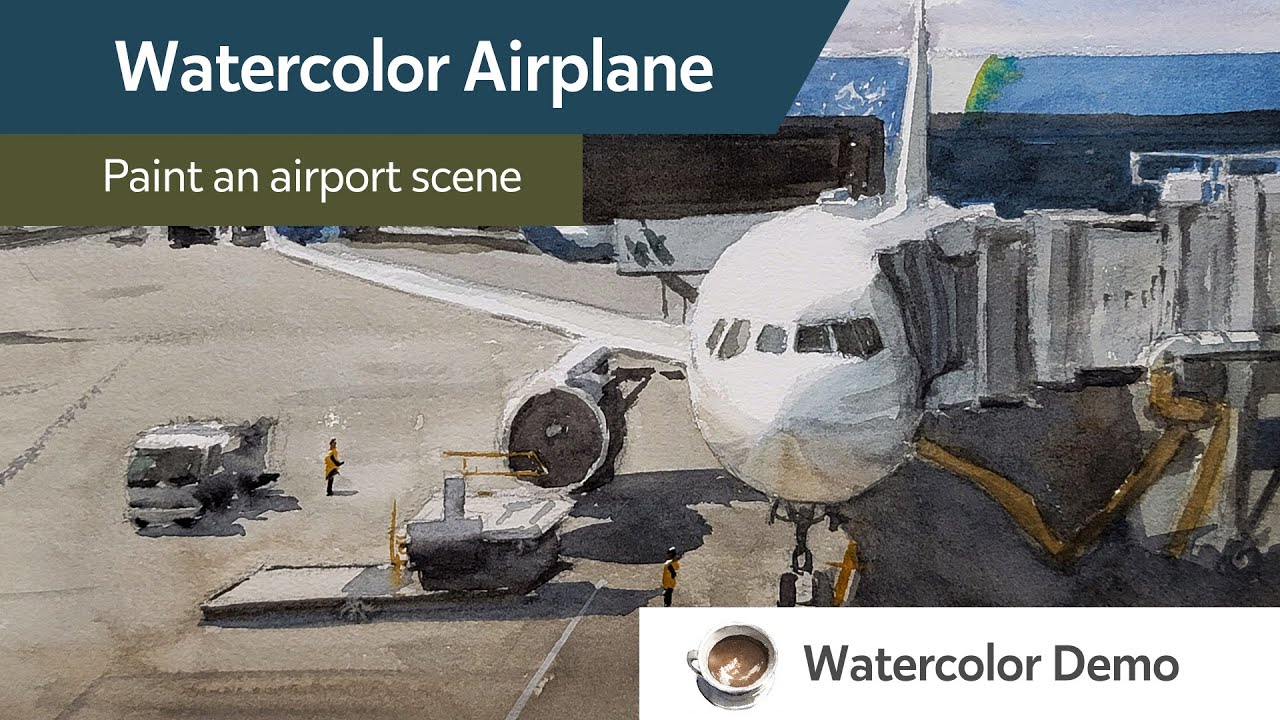 Watercolor Airplane - Paint a sunny airport scene with Hahnemühle paper