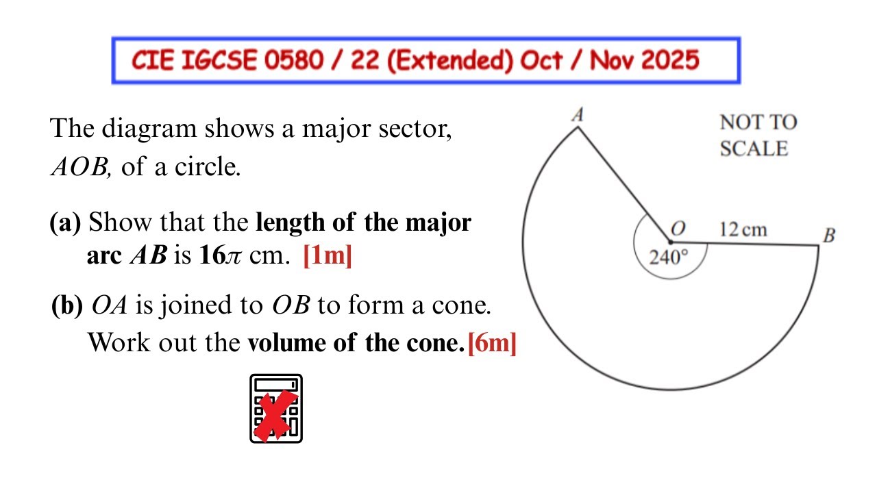 The diagram shows a major sector, AOB, of a circle. The sector angle is 240° and the radius is 12 cm