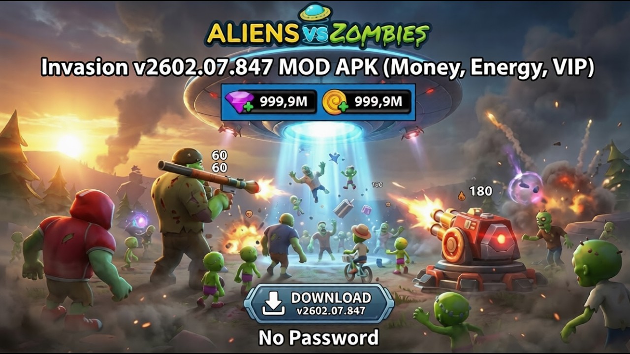 2602.07.847 Aliens vs Zombies: Invasion MOD APK Latest Version | Money Energy VIP