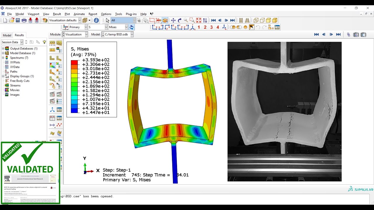 Металлический коробчатый демпфер под циклической нагрузкой Abaqus