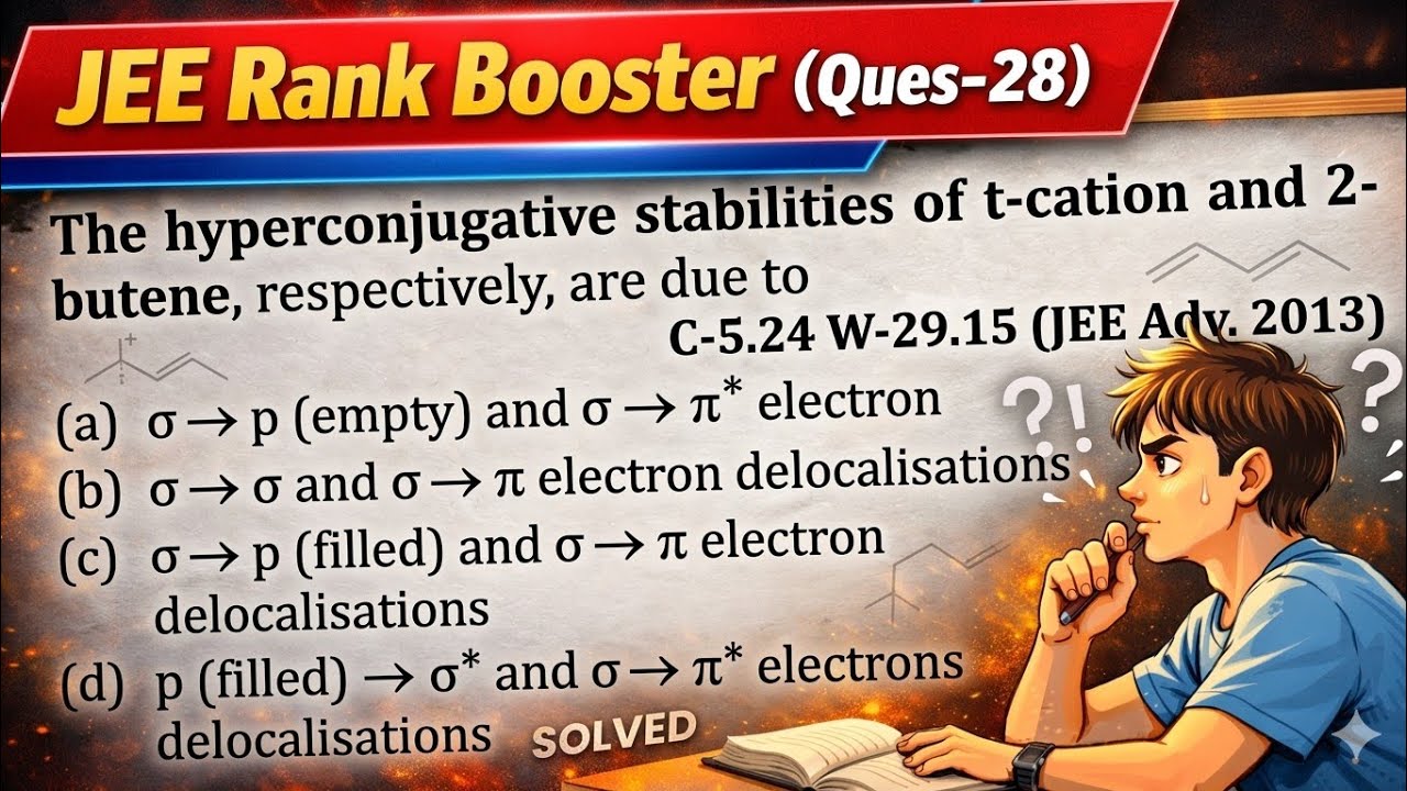 🔥 JEE Hyperconjugation stability of alkene and Cation Rank Booster (Ques-28)