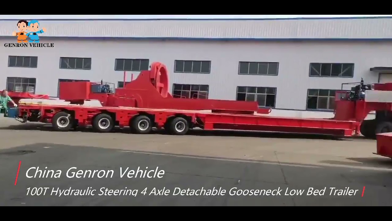 China Genron//80-100T Hydraulic Steering Detachable Gooseneck Lowbed Trailer/Remorque Plateux Baisse