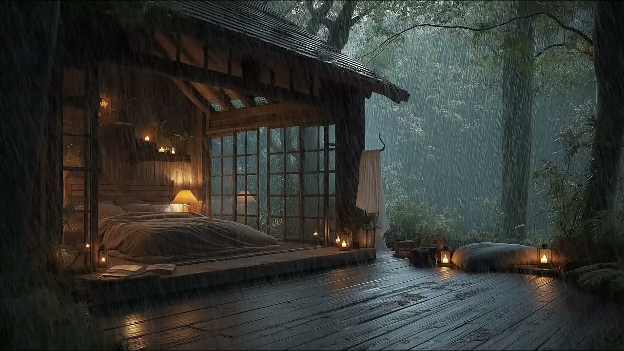 Cozy Bedroom Rain Sounds for Deep Sleep 🌲 Peaceful Forest Night Rain for Relaxing Sleep and Study