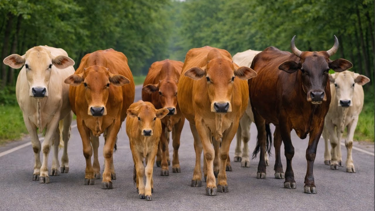 Pengembala Menggiring sapi lembu jinak menuju kandang, Suara Sapi Moo, Sapi Lucu berkawanan di jalan
