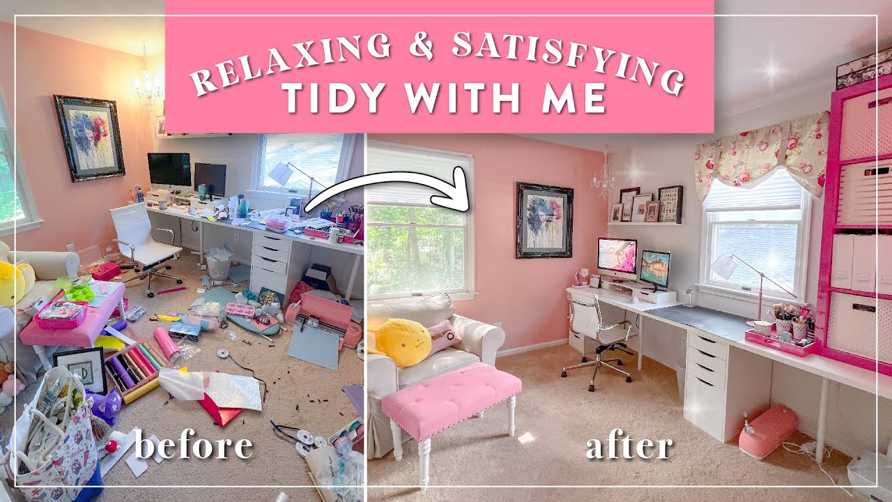 Relaxing Clean with Me | Home Office Cleaning | Satisfying Craft Supplies Organization