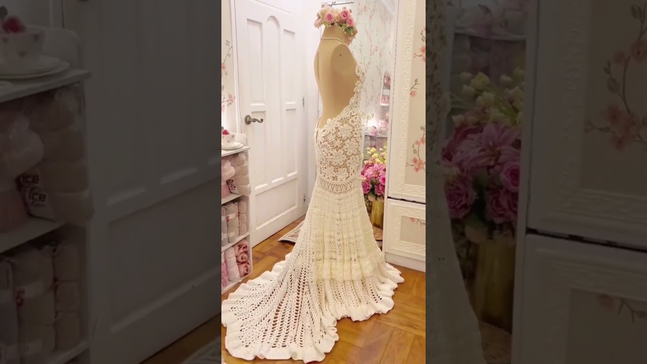 Crochet wedding dress beautiful elegant #crochet #wedding #weddingdress #whitedresses #shorts