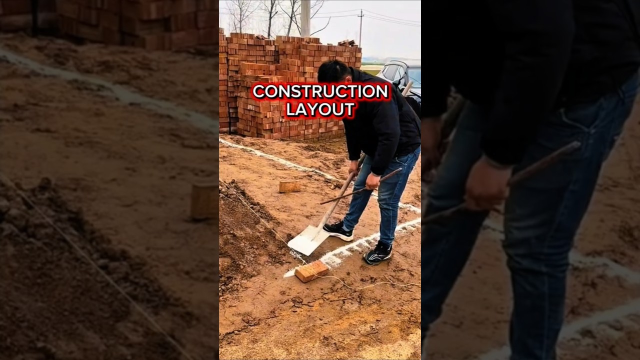 Amazing Construction Layout! Marking Building Foundation with Lime Powder.