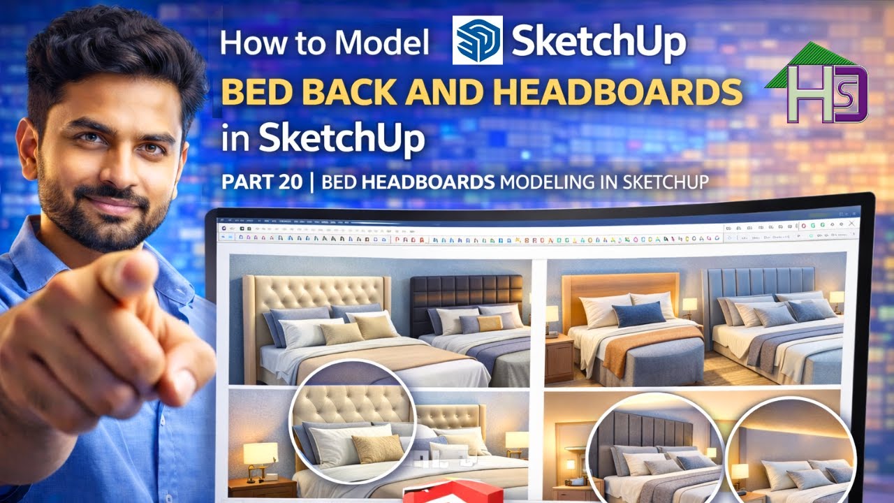How to Model Bed Back and Headboards in SketchUp | Part 20 | Bed Headboards Modeling in SketchUp