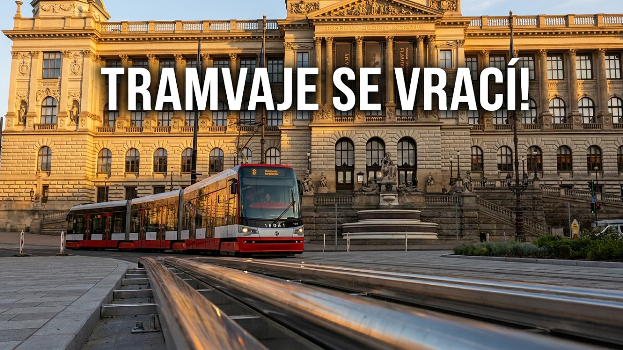 Václavské nám budoucí tramvaje.Právě probíhají práce na kolejích u Národního muzea směrem do centra.