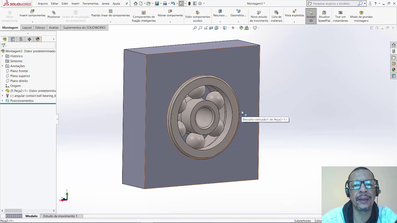 Aula 338 - Solidworks Toolbox Inserindo Rolamentos - Solidworks - Marcelo Pereira