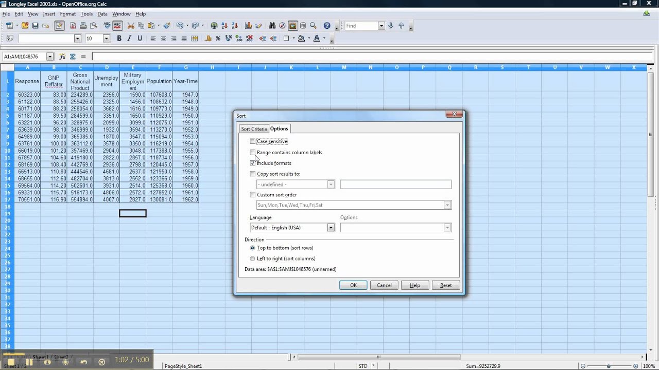 How to Sort Columns w/ Locked Lables in Open Office Calc