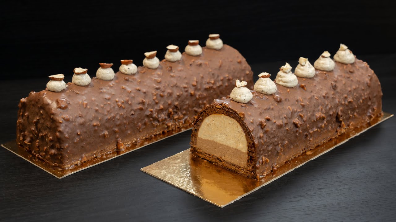 Bûche de Noël chocolat praliné noisette