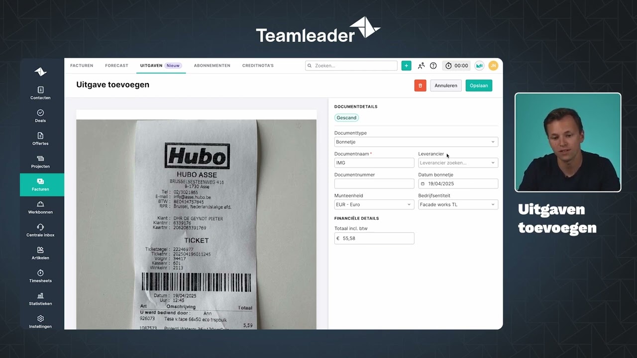 Uitgaven toevoegen en scannen | Uitgavenbeheer in Teamleader Focus
