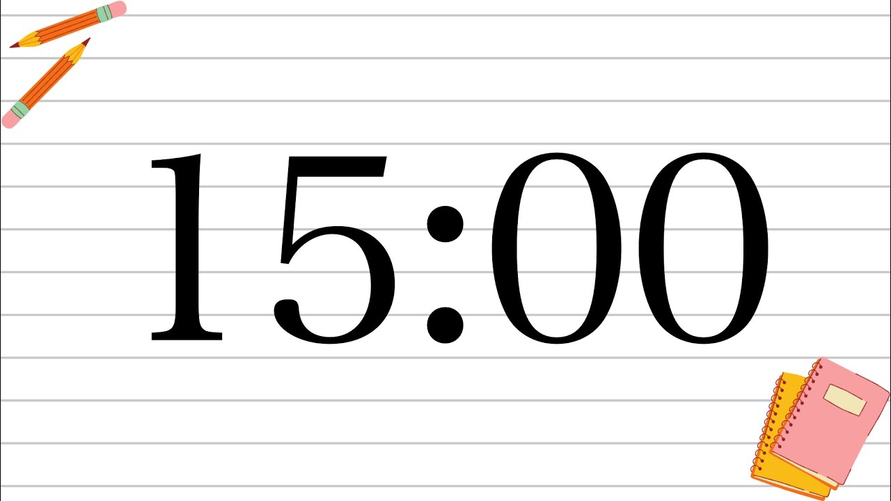 15 Minute Fun School Notebook Classroom Timer (No Music, Piano Alarm at End)