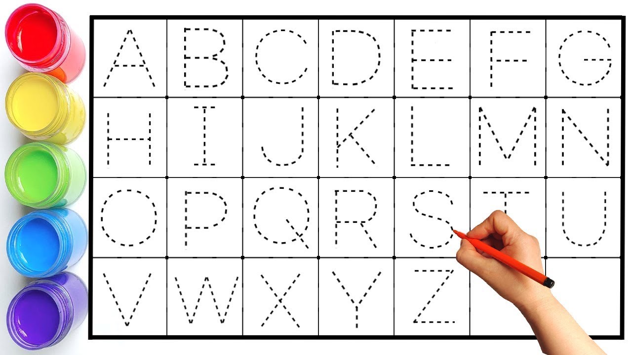 Alphabet, ABC song, ABCD, A to Z, Kids rhymes, collection for writing along dotted lines for toddler