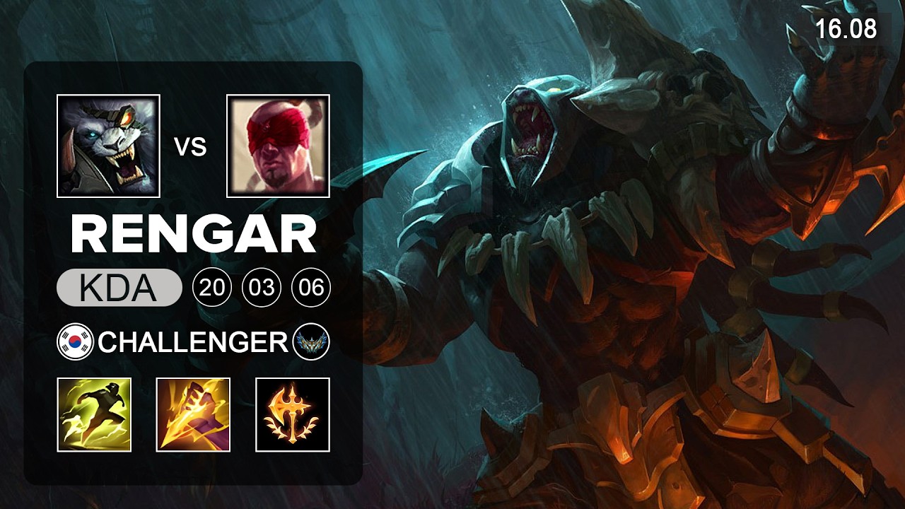 Rengar vs Lee Sin Jungle - KR Challenger - Patch 16.08 Season 16