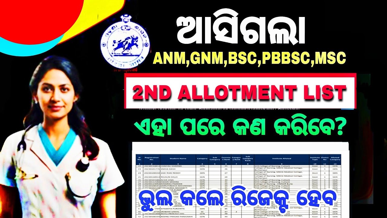 ଆସିଲା 2nd Allotement List କଣ କରିବେ? Odisha Nursing 2nd Selection Process/Odisha Nursing admission