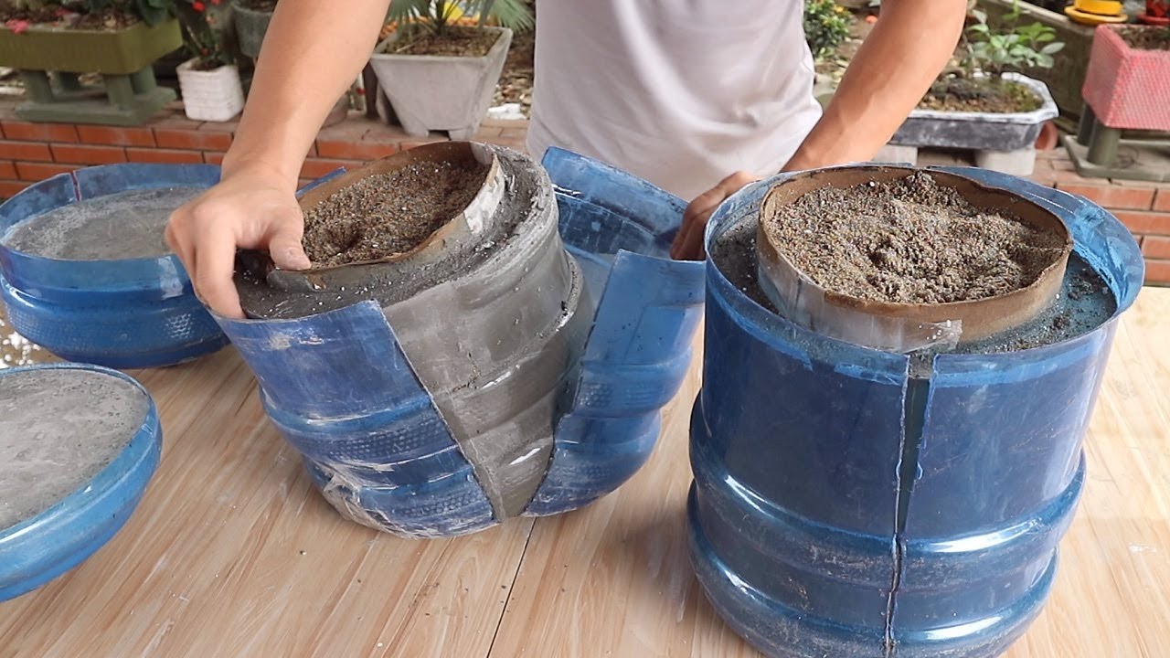 Ideas Make Flower Pots Cement From Water Jug - Reuse Old Plastic Jar