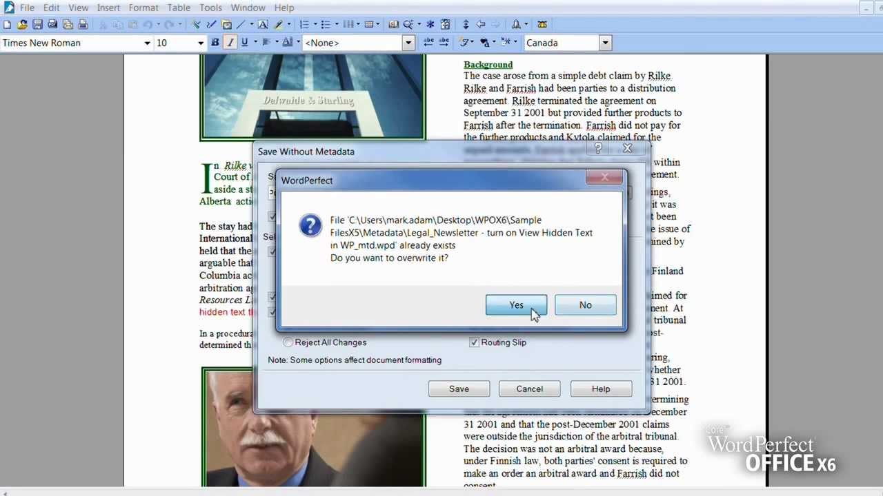 Removing metadata from WordPerfect&reg; files