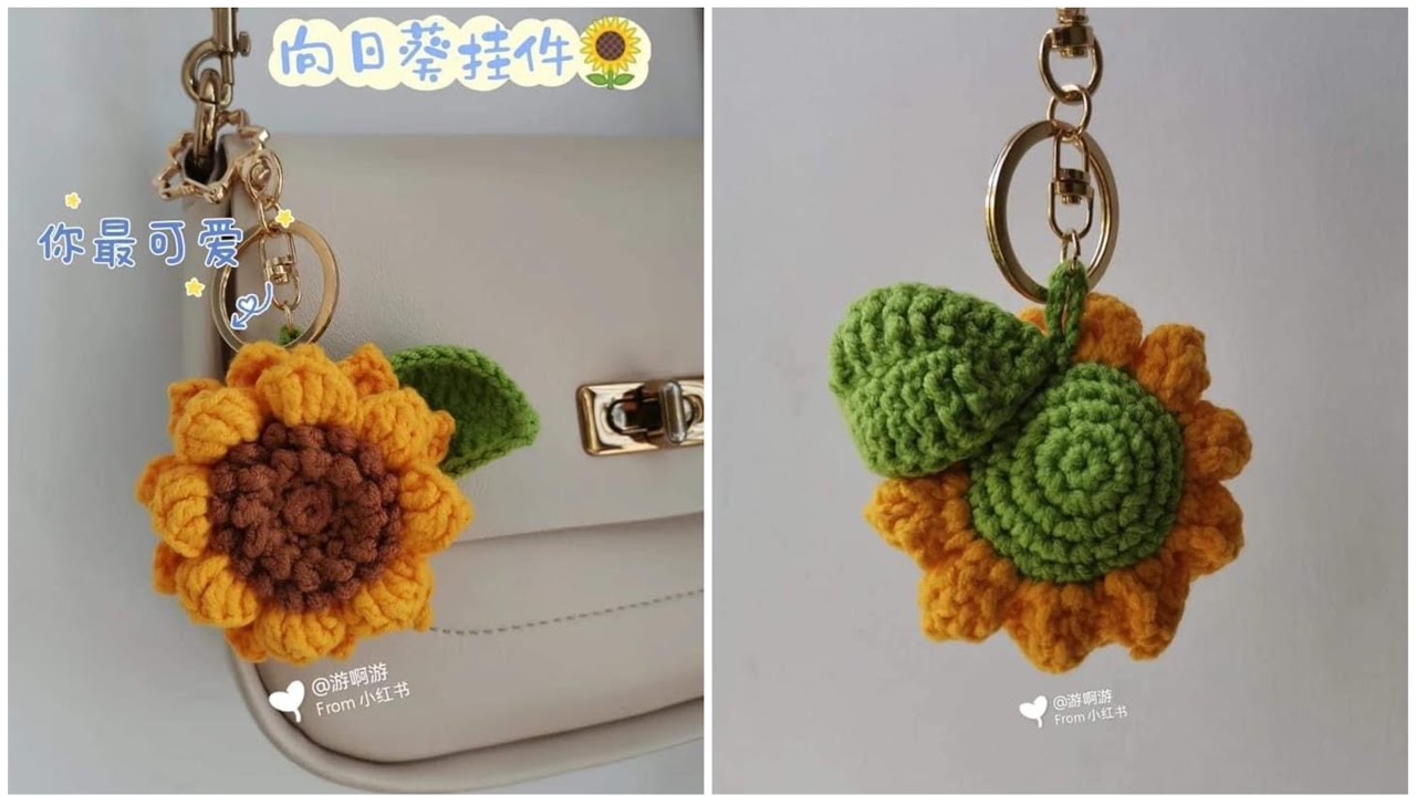 12/ Crochet sunflower keychain tutorial/ Hướng dẫn móc móc khoá hoa hướng dương