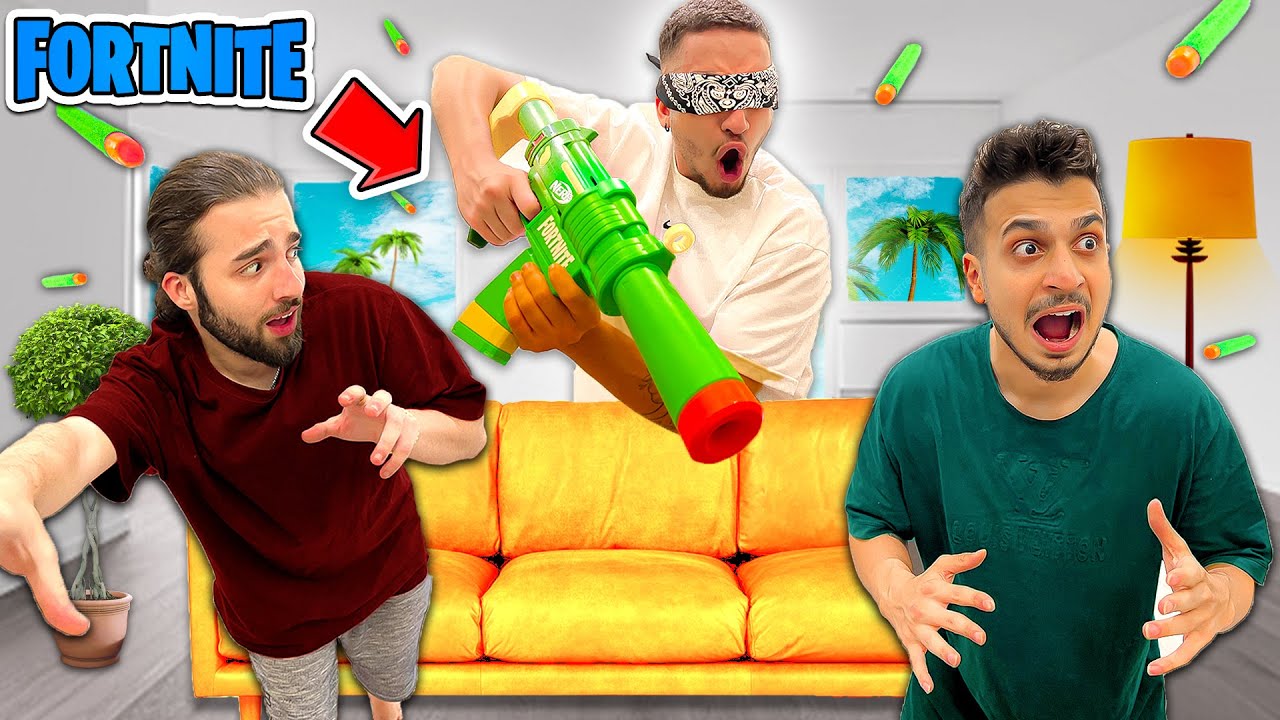 با تفنگ فورتنایت قایم موشک بازی کردیم 🔫چشم بسته 😂