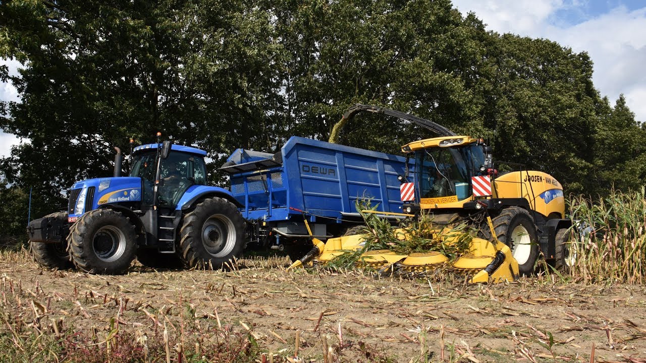 New Holland FR9060 & 2x T8020 + DEWA 3-asser - Loonw. Joosen - mais hakselen
