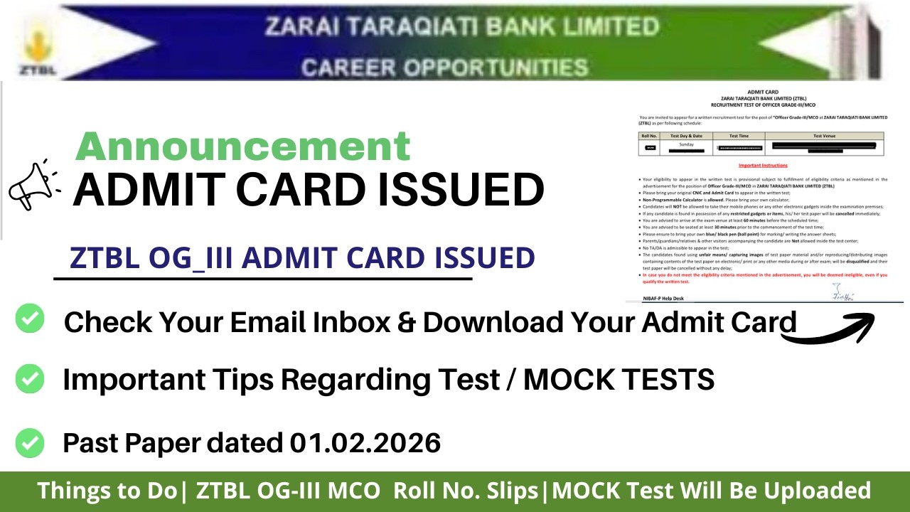 ZTBL OG-III MCO Admit Card Has been Issued | Daily Mock Test | 6 Sections |