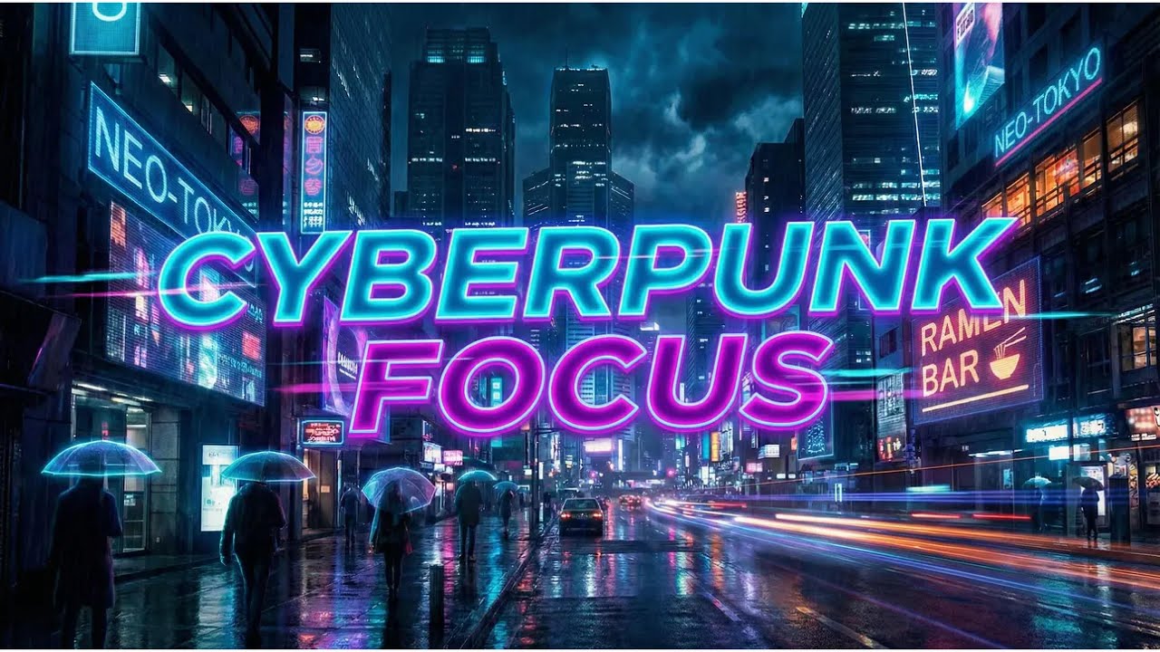 High-energy but non-distracting cyberpunk music for creative work, coding, design, late-night flow.