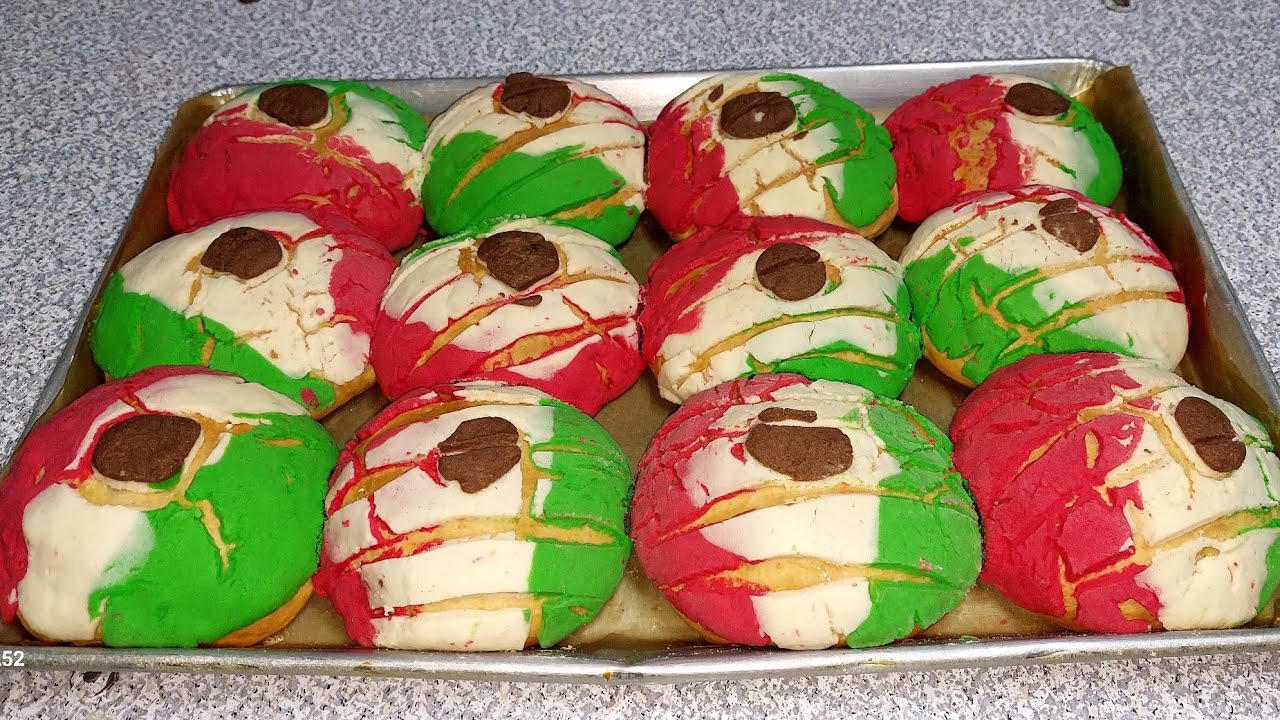 Receta de Conchas bandera  mexicana 🇲🇽 fiestas patrias 🇲🇽 tricolor viva México panadería 🥯