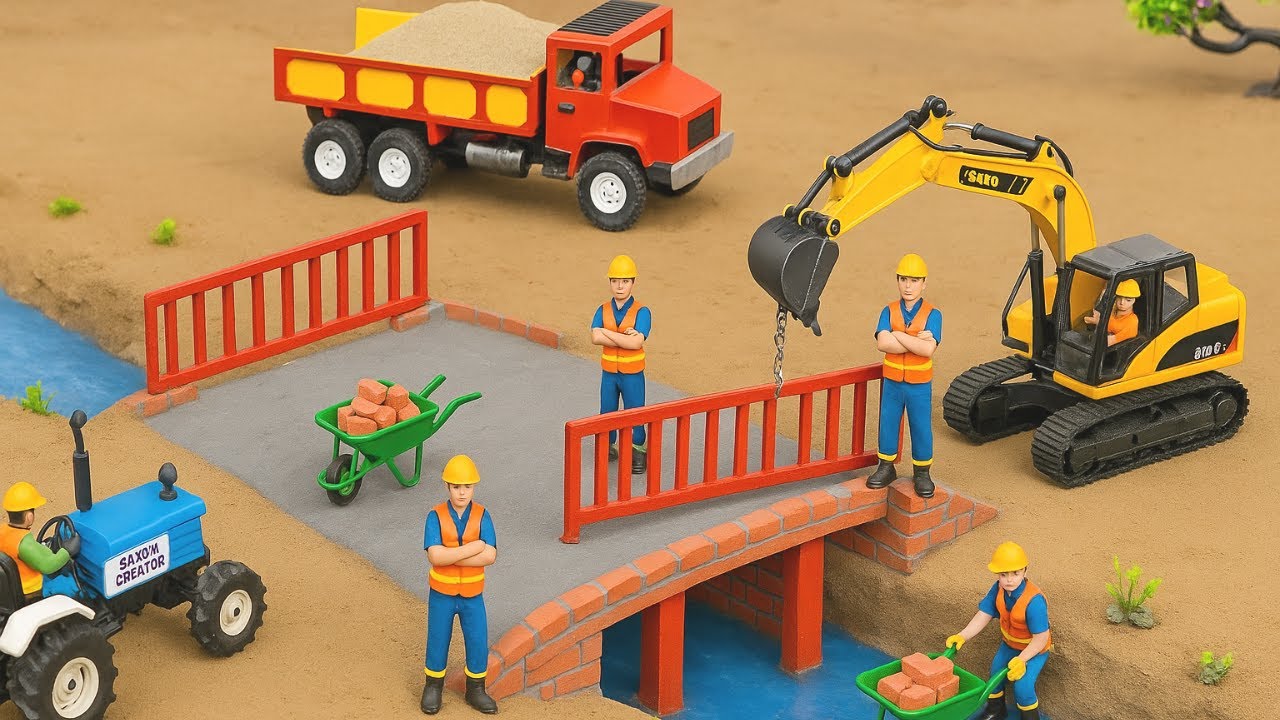 Miniature Bridge Construction | Tiny Brick Builders Complete Realistic Diorama Scene